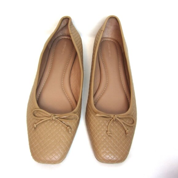 Nordstrom NEW NWOB Size 12 Square Toe Flat Leather Shoes Tan Nude Beige Womens - Picture 6 of 13